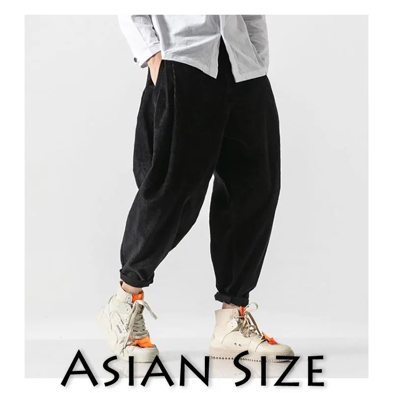 Privathinker мужские вельветовые шаровары осенние штаны в китайском стиле мужские однотонные черные спортивные штаны мужские свободные брюки оверсайз - Цвет: Black(Asian Size)