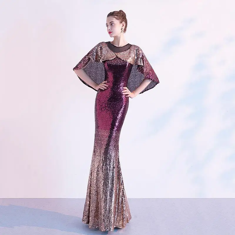 Элегантное Черное вечернее платье полной длины, женское платье Qipao с круглым вырезом и коротким рукавом, официальное вечернее платье, сексуальное платье с открытой спиной - Цвет: Style 5