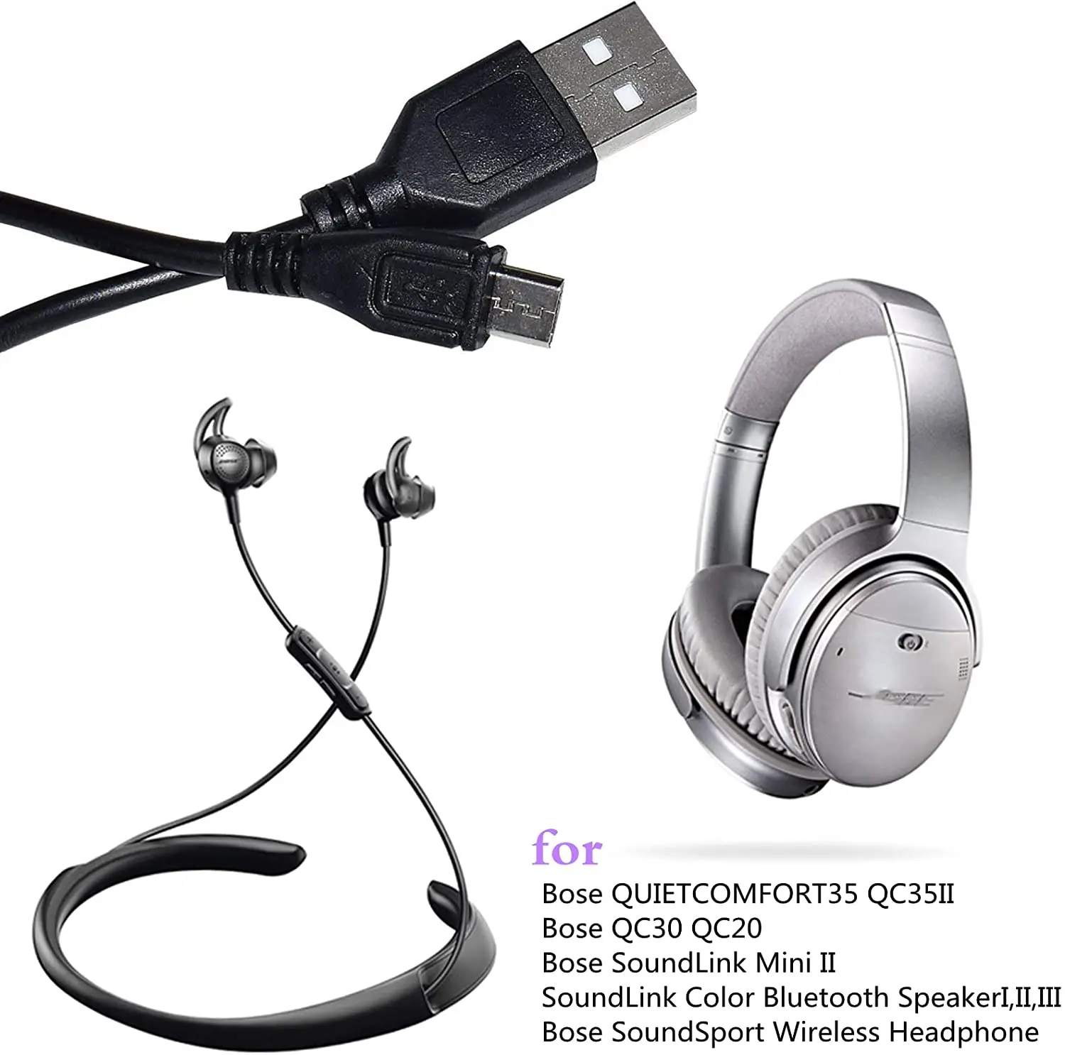 15CM MICRO 5PIN Charger Cable Cord Compatible for Bose