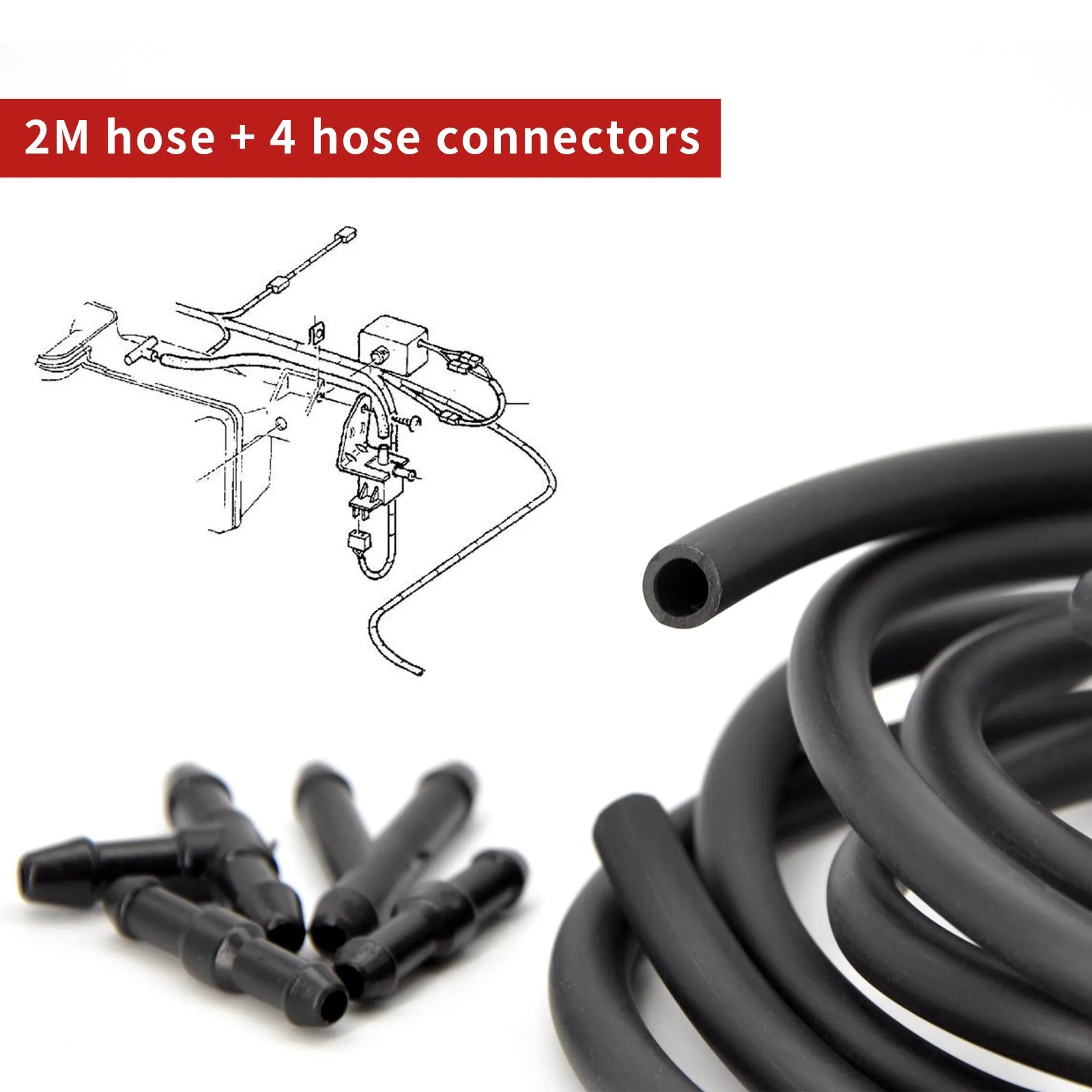 2m 3.5mm Windshield Washer Nozzle Hose Tube Pipe Connector T Y Straight