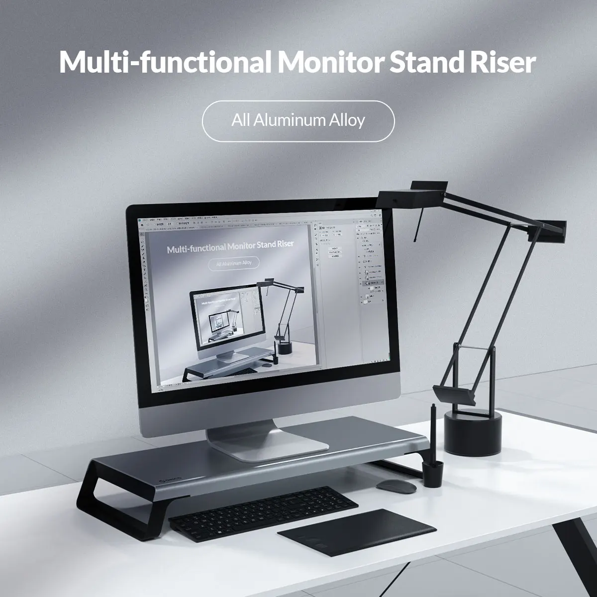 Orico Aluminum Monitor Stand Riser Wood Computer Universal Desktop 