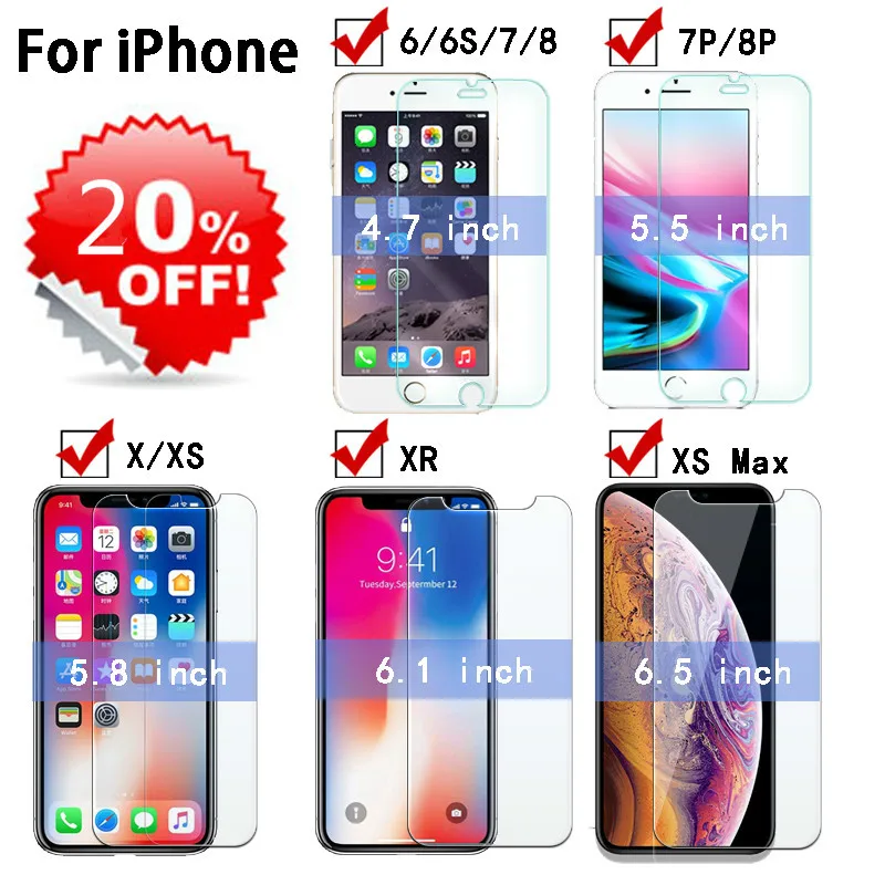 

glass for iPhone x s Glass 6 7 8 Plus Temple Glass for iPhone 6 S XR X S X Max Tempered glass for iphone xr Screen Protector