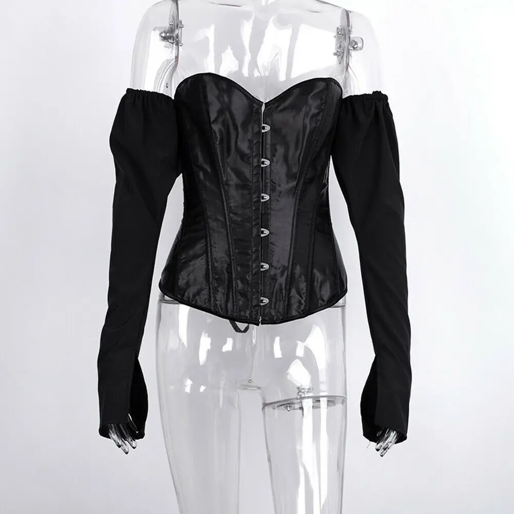 Женские атласные блузки с открытыми плечами, рубашки с длинным рукавом, бандажная рубашка с ленточным ремешком, бюстье, Повседневная блузка, черные, белые топы - Цвет: A Black