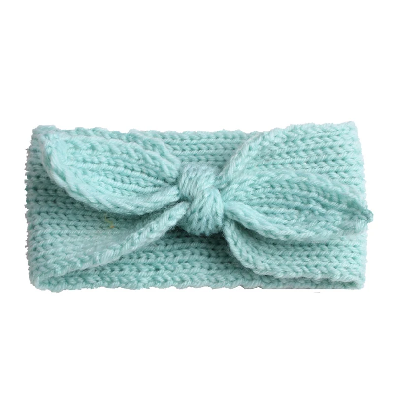 mint green 1 шт., Детская Хлопковая вязаная головная повязка, милые эластичные повязки для волос с заячьими ушками, однотонная теплая детская повязка для волос, аксессуары для волос - Цвет: mint green