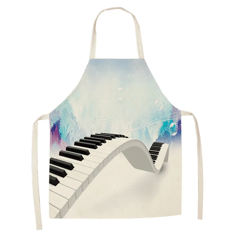 1 Pcs Musical Note Pattern Kitchen Aprons for Woman and Man Dinner Party Cotton Linen Bibs Cooking Cleaning Tools