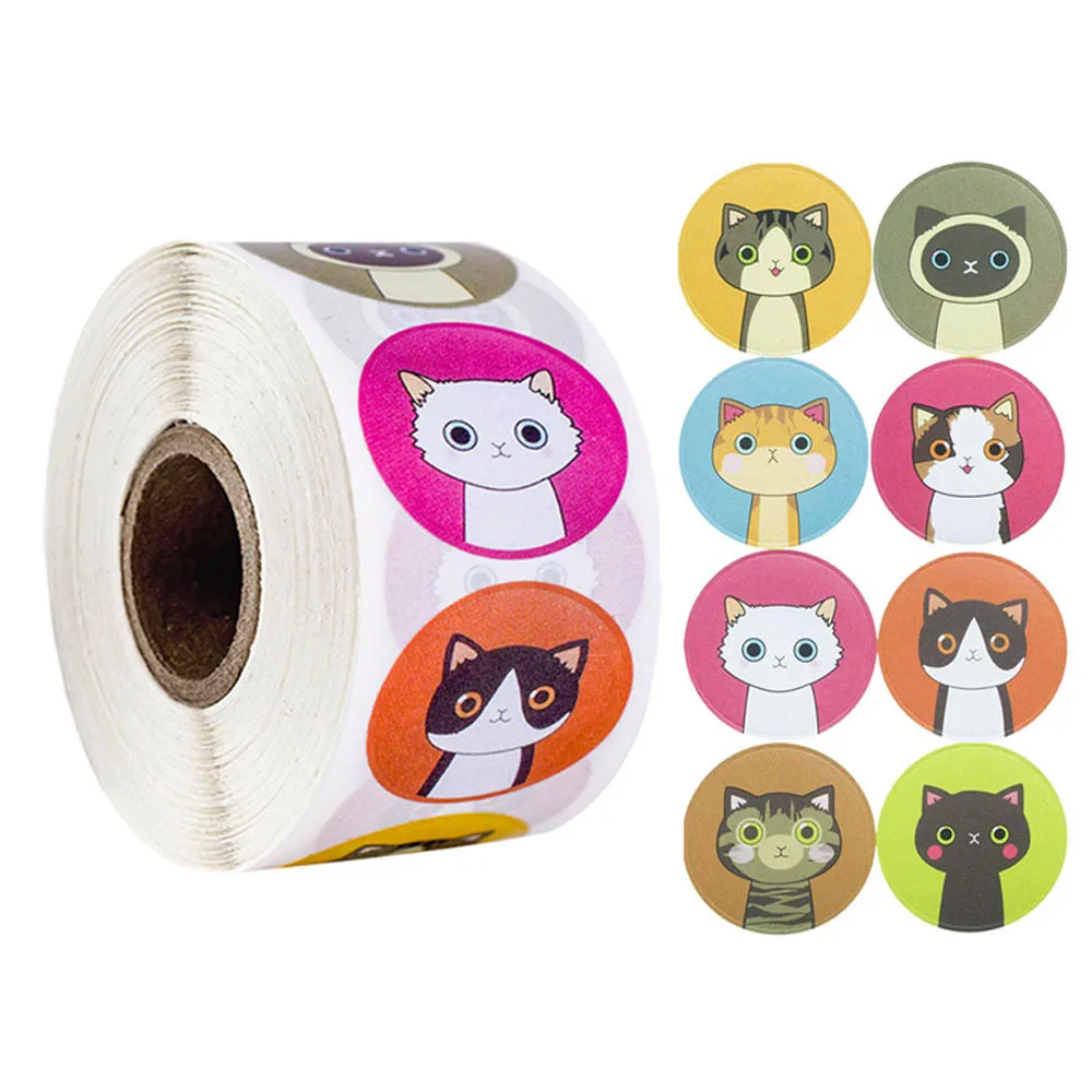 Pegatinas de gato de 1 pulgada 50 uds/wad, pegatinas para Premio Colegio, decoración del aula, pegatina de animación para estudiante y profesor