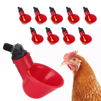 

10PCS Chicken Water Drinker Automatic Feeder Bird Coop Fowl Livestock Poultry Drinking Cup Water Peck Trigger to Fill Cup