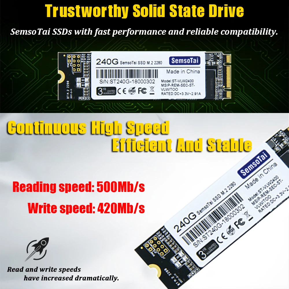 SemsoTai ssd m2 240 ГБ NGFF 2280 m.2 SATA III 500 МБ/с./с 420 3 года гарантии Внутренние твердотельные