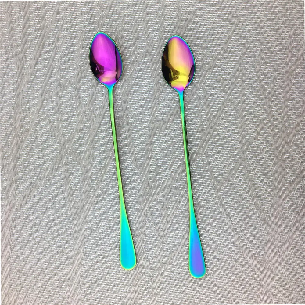 Ice Cream Long Handle Scoop Tableware Set Colorful Dinnerware Spoon Bar Spoons Juice Coffee Stirring Cutlery Set Kitchen Tools cutlery set