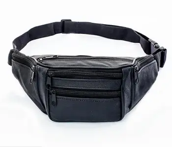 

Unisex Men Women Waist Pack Solid PU Leather Zipper Large Capacity Simple Casual Waist Bag