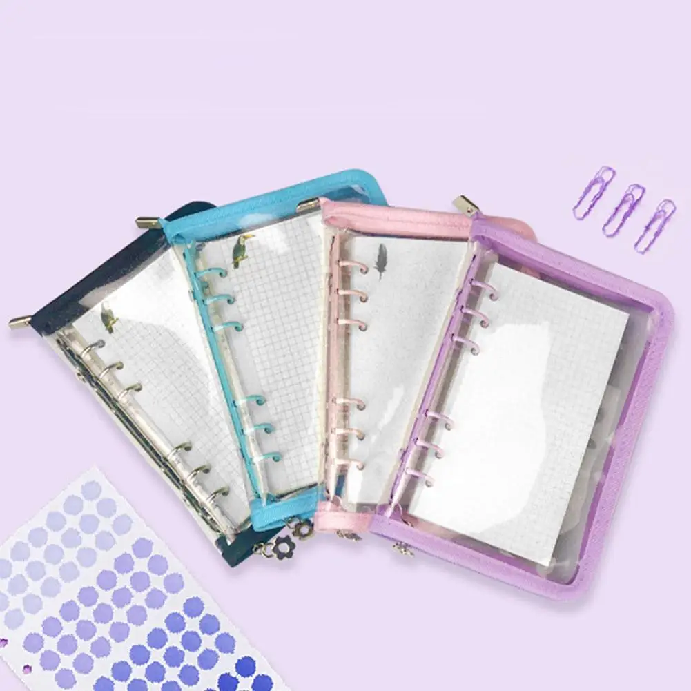 A5 A6 6 Hole Binder Glitter Zipper PVC Loose-Leaf Notebook Diary Clips Cover Korean Journal Stationery Office School Suppli C3D8 |