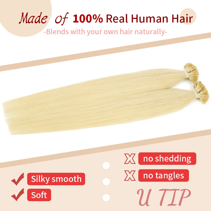 Neitsi Straight Keratin Capsules Human Fusion Hair Nail U Tip Machine Remy Pre-Bond Natural Hair Extensions 16