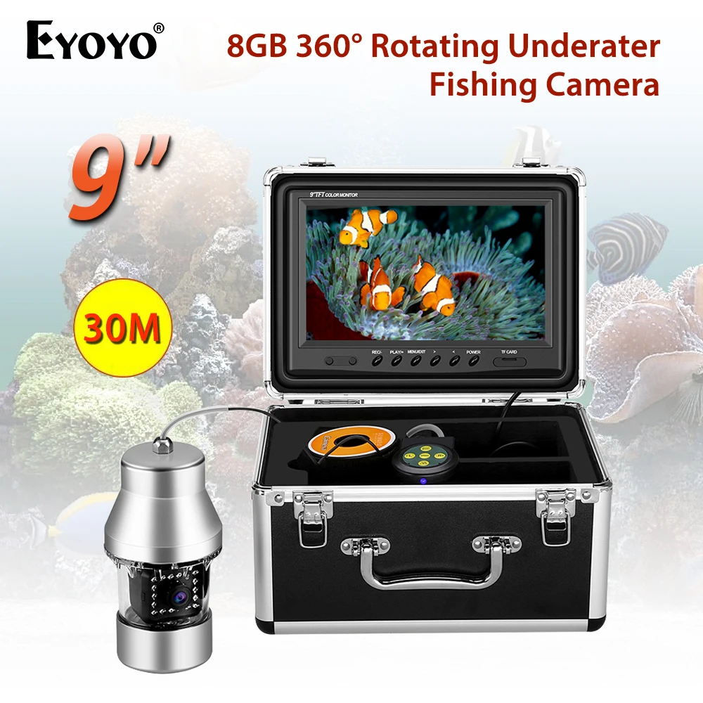 US $247.54 Eyoyo EF360 360 Degree Rotating Camera 9 Inch 30M Underwater Fishing Video Camera Fish Finder IP68 Waterproof 18 LEDs Video Cam