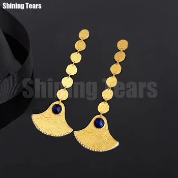 

Jewelry & Accessories Fashion Luxury Metal Ancient Egyptian Design Half Moon Hollow Letters Tassel Long Dangle Earrings
