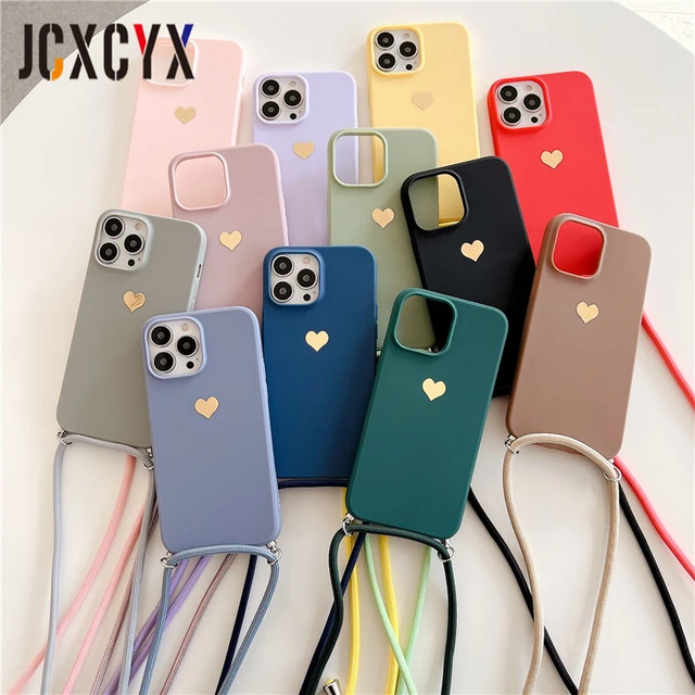 For iPhone 14 13 12 Pro Max 11 XS XR 8 Plus Plating Lanyard Silicone Case  Cover