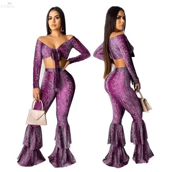 

Sexy Leopard Two Piece Set Women Tracksuit Hollow Out Short Tops + Pleated Flare Pants Sexy Club Outfits Vestidos Matching Sets