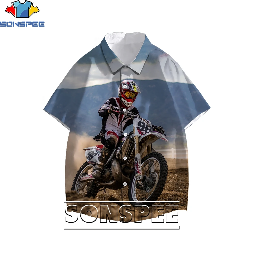 SONSPEE 3D Printing Off-road Motorcycle Men's Hawaiian Blouse Ladies Fun Shirts Loose Casual Punk Trend Personality Harajuku king crimson ladies of the road 1971 72 2 cd