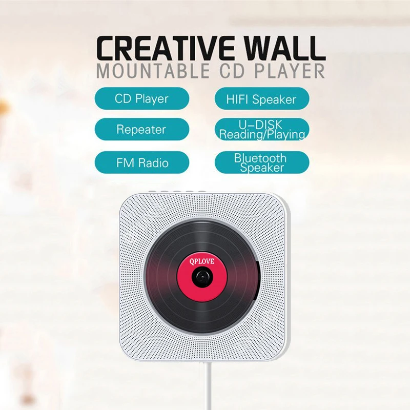 QPLOVE электронный CD плеер настенный беспроводной Bluetooth домашний музыкальный плеер с пультом дистанционного управления FM радио HiFi динамик MP3