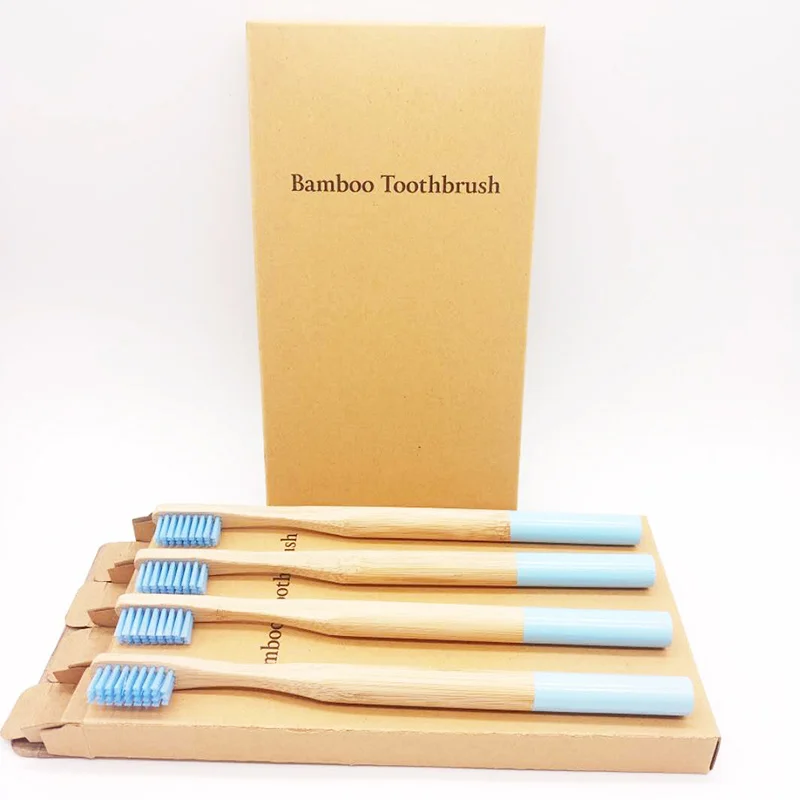 4pcs Rainbow Bamboo Toothbrush Round Bamboo Handle Black Bristle Adult Tandenborstel Wooden Handle Low carbon Toothbrush 8Colors