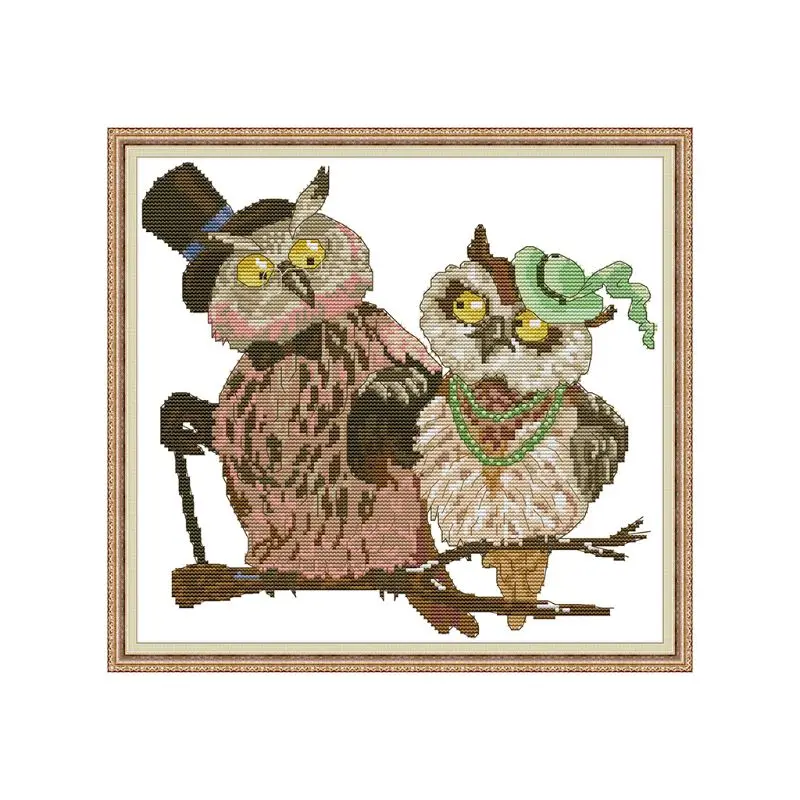 

Owl Couple DIY Handmade Needlework Counted 14CT Printed Cross Stitch Embroidery Kit Set Home Decoration