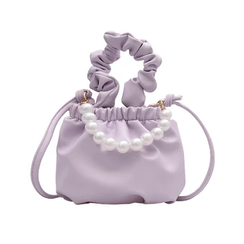 

Pearl PU Leather Crossbody Bags Classic Texture Creative Design Chic Women Pleated Handbag Small Ladies Sling Totes
