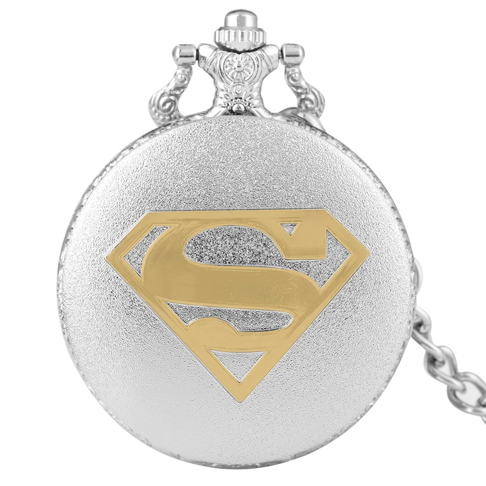 silver 30cm chain Бронзовый Супермен тема кварцевые карманные часы серебро ретро ожерелье цепь кулон антикварные часы для мужчин детские подарки Montre Homme - Цвет: silver 30cm chain