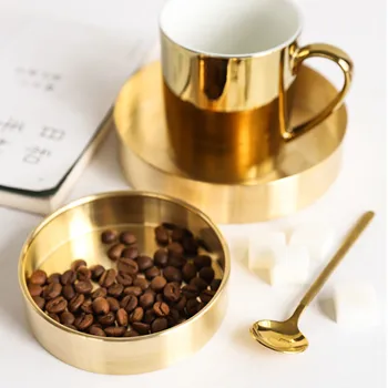 

Rose Gold Jewelry Organizer Tray Nordic Copper Round Storage Tray Office Desktop Metal Organizer Tray Gold Dessert Sugar Plate