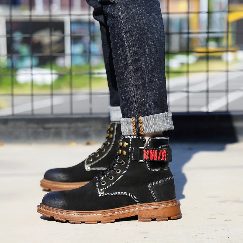 

Men's autumn and winter models help Martin boots winter plus velvet high help tooling boots British wind wild leather shoes men'