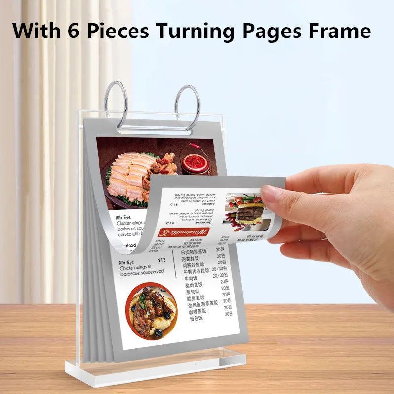 A6 T-shaped Flip Acrylic Menu Paper Folder Sign Holder Stand Restaurant Menu Holder Frame Poster Advertising Stand