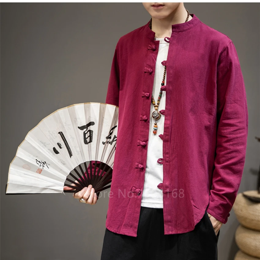 Men Casual Oriental Wingchun Kung Fu Tai Chi Linen Shirts Chinese Style Traditional Tops Vintage Plus Size Coats Tang Suits
