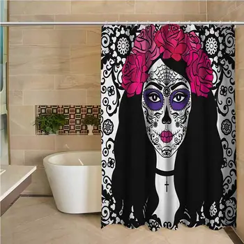 

Sugar Skull 3D Printed Shower Curtain Girl with Sugar Skull Make Up Dia De Los Muertos Traditional Art Print Hotel Quality
