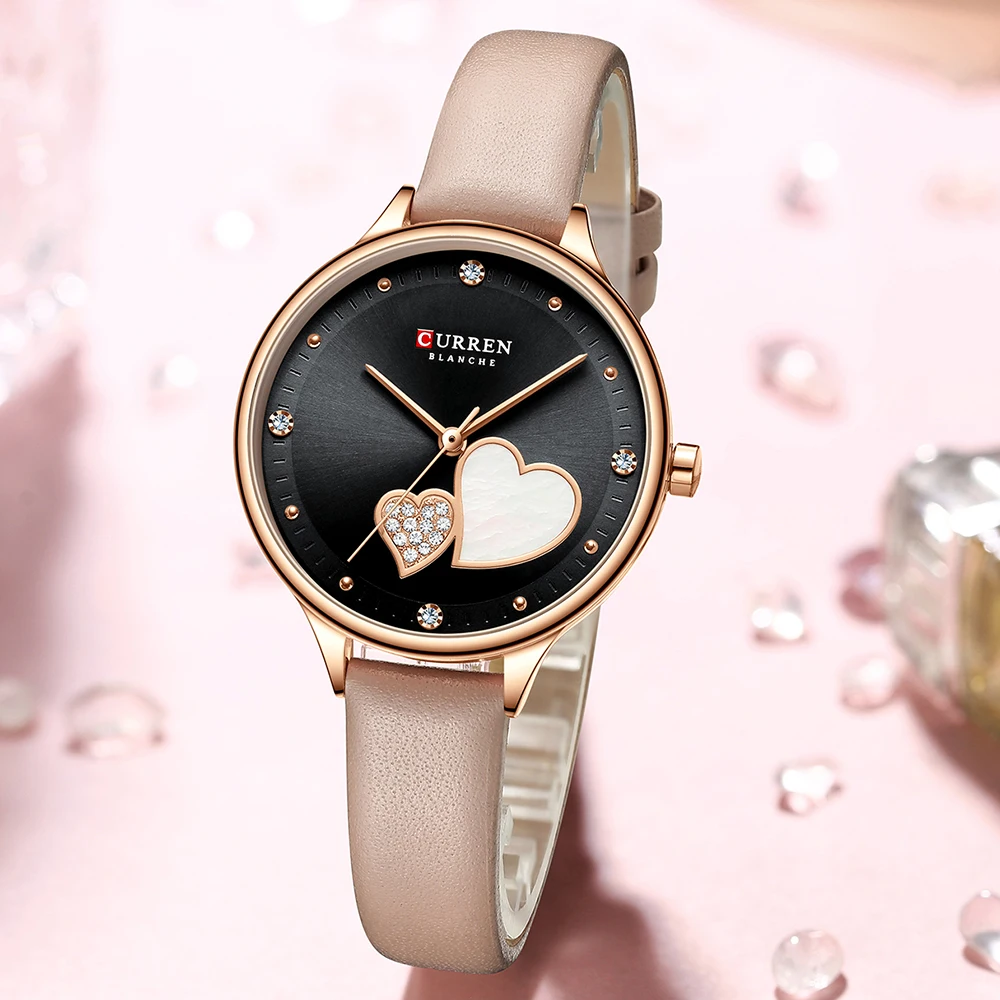 CURREN Women's Watches Top Brand Luxury Quartz Leather Wristwatch with Rhinestone Elegant Thin Clock for Female 4