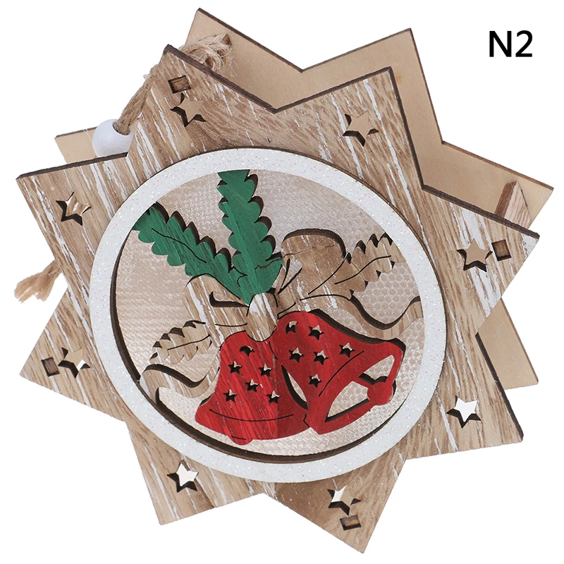Luminous Santa Snowman Deer Hanging Pendant Christmas Tree Wooden Glowing Ornament Star Round Shape LED Light Decoration - Цвет: 2