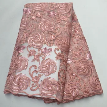 

Golden Shining Sequence Lace Fabric Beaded French Laces Fabrics High Quality Tulle French Nigerian Lace Applique Dress TG541