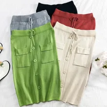 Прямая сумка бедра юбка женский эластичный пояс Ремни добавить карман дизайн простой моды газа однобортный более темперамент