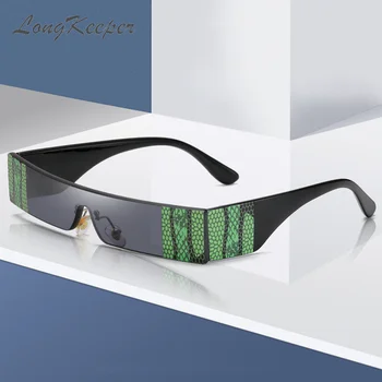 

LongKeeper New Narrow Rectangle Sunglasses Women Rimless One Piece Green Red Sun Glasses Luxury Brand Okulary UV400
