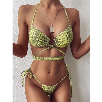

2020 New Sexy Bandage Bikini Set Women Swimsuit Push Up Swimwear Snakeskin Print Bikini Low Waist Bathing Suits Summer Beachwear