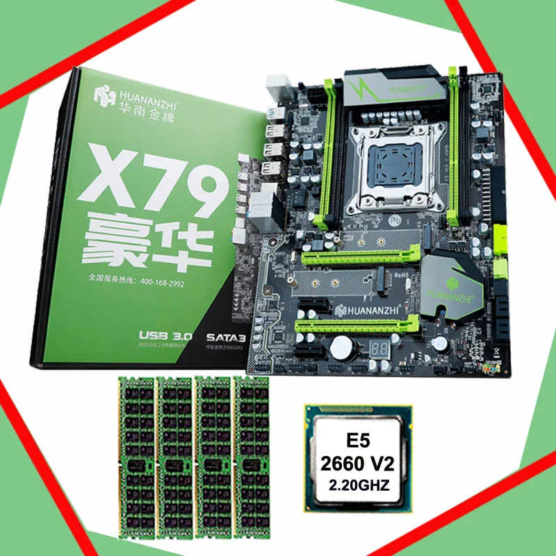 Фирменная материнская плата HUANAN ZHI X79 LGA2011, с M.2 слотом, процессор Xeon E5 2660 V2 SR1AB 2,2 ГГц, ОЗУ 16 Гб (4*4 Гб), DDR3 REG ECC, 2018 Фирменная материнская плата HUANAN ZHI X79 LGA2011, с M.2 слотом, процессор Xeon E5 2660 V2 SR1AB 2,2 ГГц, ОЗУ 16 Гб (4*4 Гб), DDR3 REG ECC, 2018