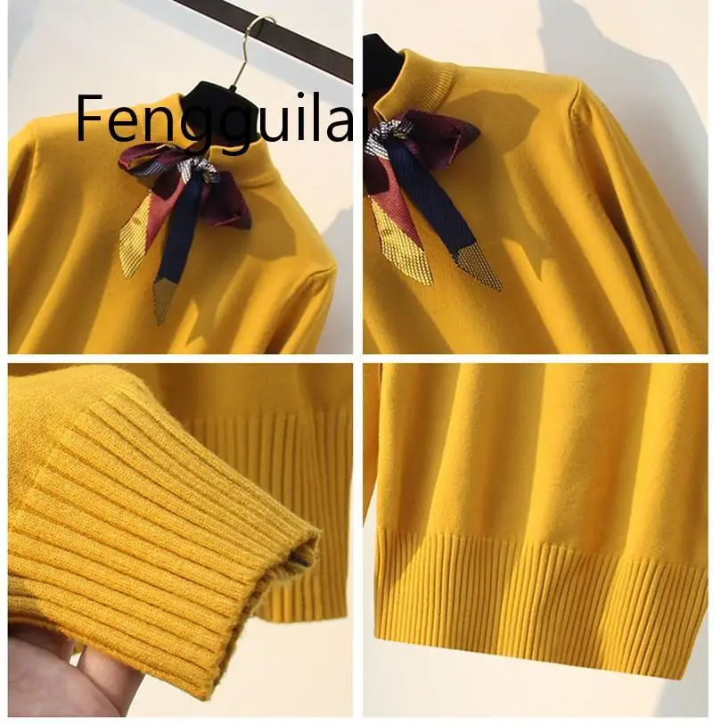 FENGGUILAI Winter Autumn Spring Knotted Sweet Bow-tie Women Pullover Sweater Top Knitted Pull Long Sleeve School Girl Sweater FENGGUILAI Winter Autumn Spring Knotted Sweet Bow-tie Women Pullover Sweater Top Knitted Pull Long Sleeve School Girl Sweater