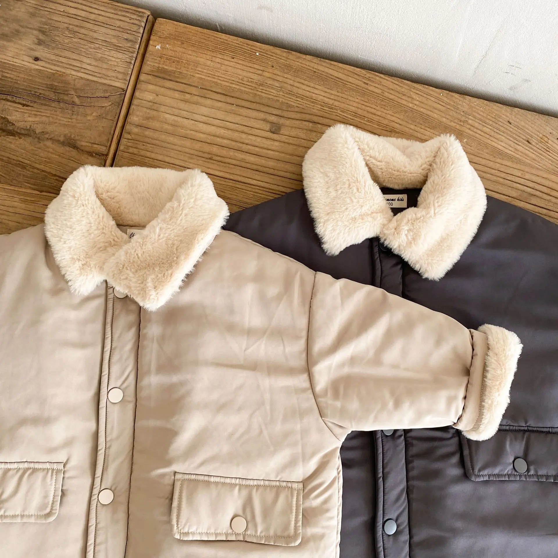 Korean Style Winter Children Cotton Padded Coats Solid Color Thicken Warm Parkas Imitation Rabbit Hair Kids Long Outerwear
