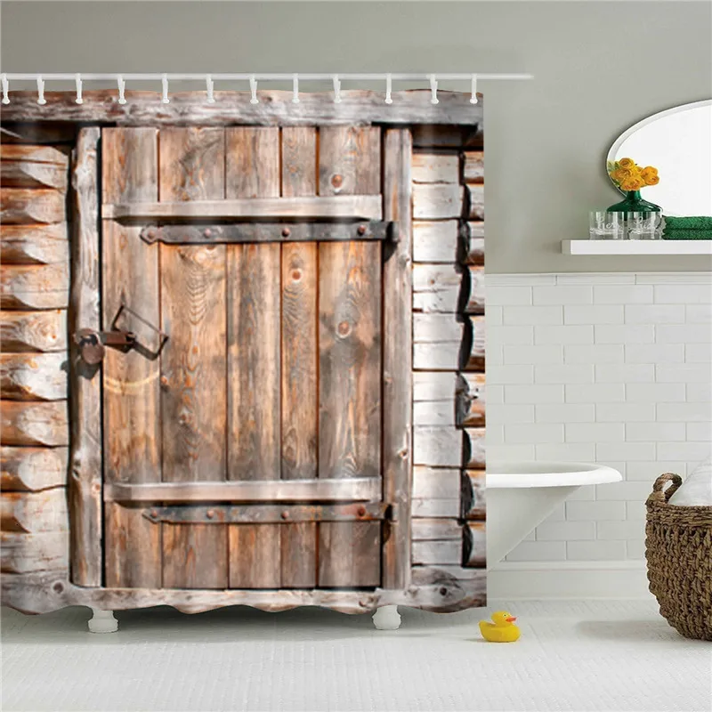 Деревянная дверь занавеска для душа с принтом наборы с 12 крючками в ванной водонепроницаемый экран полиэстер занавес для ванной s украшения