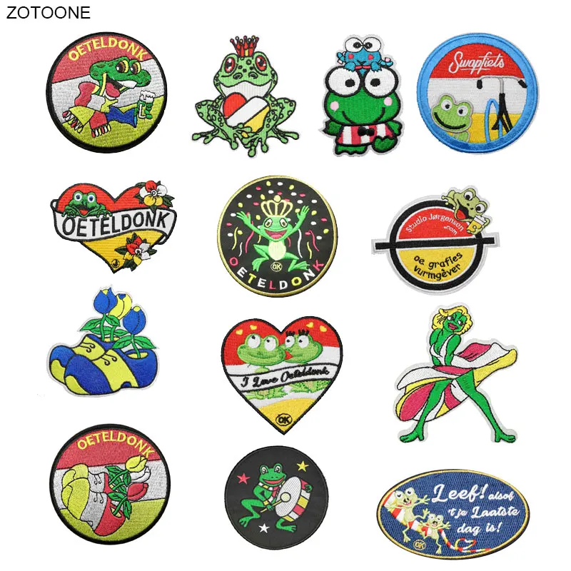 

ZOTOONE Oeteldonk Embroidered Patch Frog Carnival for Netherland Iron on Sew on Patches for Clothing DIY Badge for Clothes G