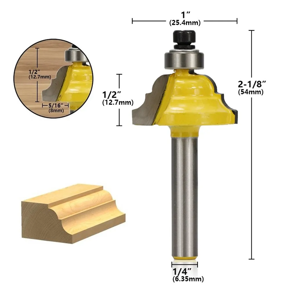 1pc 1/4 shank (6.35mm) double rod flute roman ogee edging router bit wood milling line knife carbide end mill | Инструменты