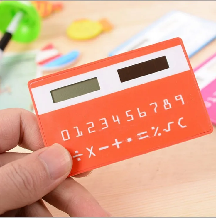 

Mini 8-digit solar card calculator ultra thin color portable business type office supplies for students and schools