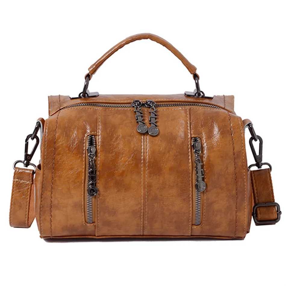 

LANZHIXIN Ladies Hand Bags For Women 2020 Oil Skin Leather Luxury Handbags Women Bags Designer Double Zipper Casual Tote Bag