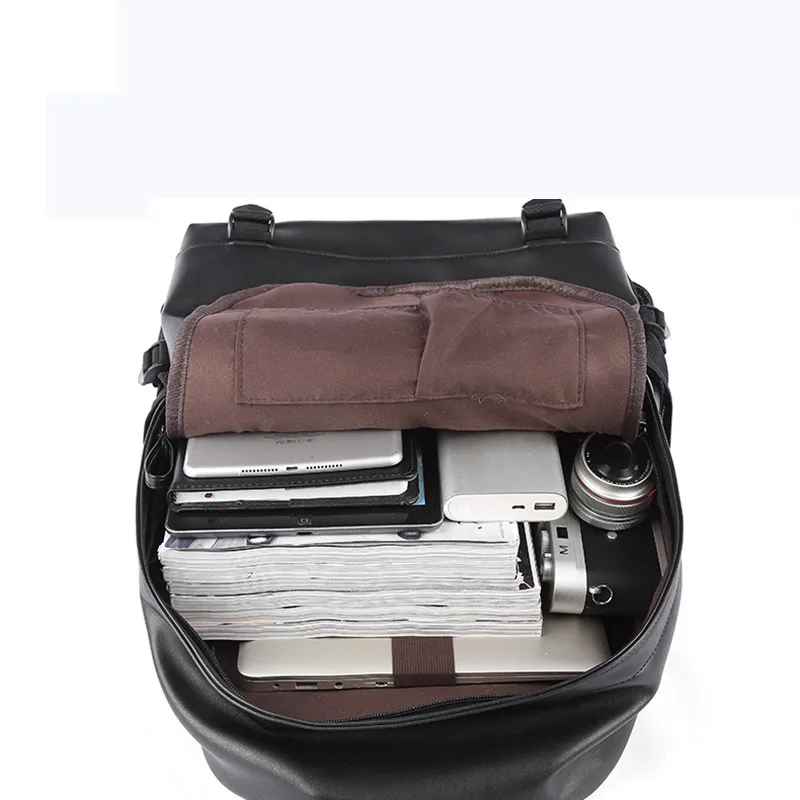 Men Leather Backpacks Anti-theft Bolsas Mochila Large Schoolbag For Boy Travel Bag School Backpack Black Bagpack 5