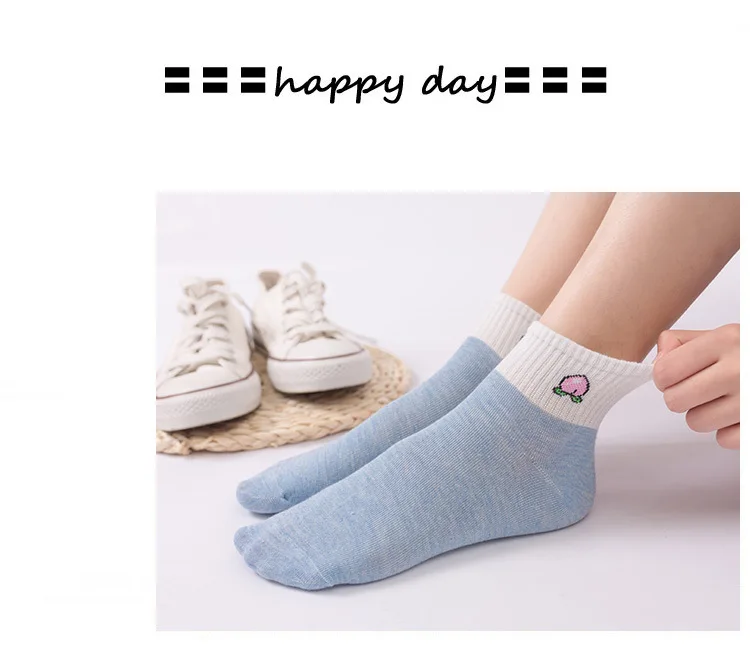 Spring And Summer New Products Cartoon Fruit Women's Sweet Casual Short Socks Pure Cotton Breathable Korean-style Women’s Boat S