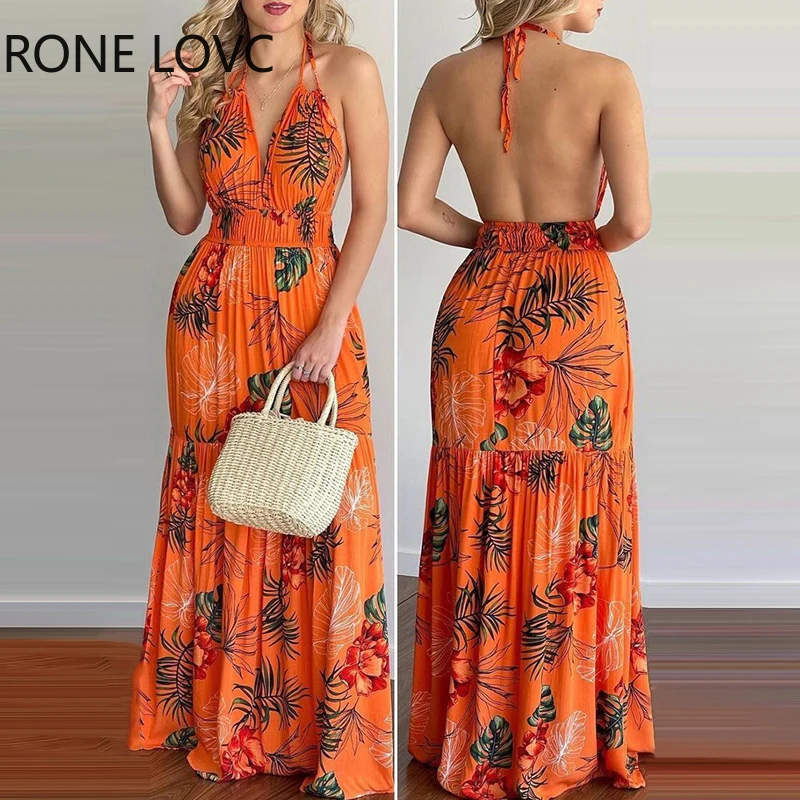 Women Summer Dress Tropical Print 