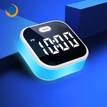 

Electronic Alarm Clock LED Mirror Digital Temperature Desktop Atmosphere Light Color Changing Modern Night Glowing USB Cable