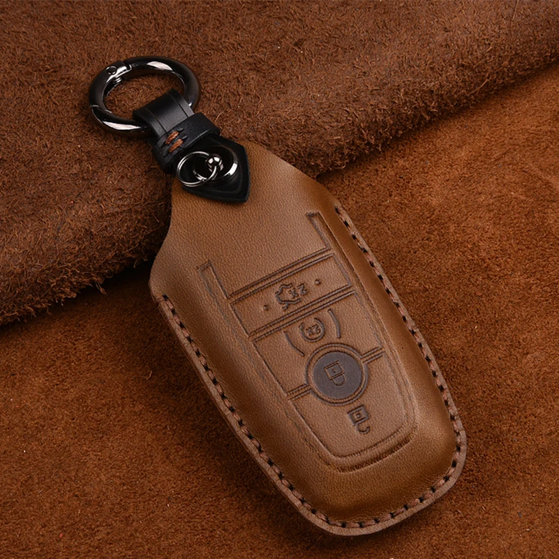 

Genuine Leather Car Key Case Cover Fob For Ford Fiesta Focus 23 MK2 MK3 Mondeo MK4 Ecosport Kuga Escape Explorer Car Accessories